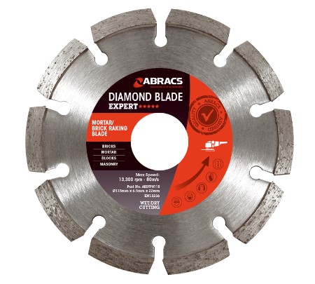 125mm MORTAR RAKE DIAMOND BLADE 7mm WIDE SEGMENTED 125/22.23mm ABRACS