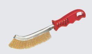 GENERAL PURPOSE BRASS DIPPED SCRATCH BRUSH RED PLASTIC HANDLE ABRACS