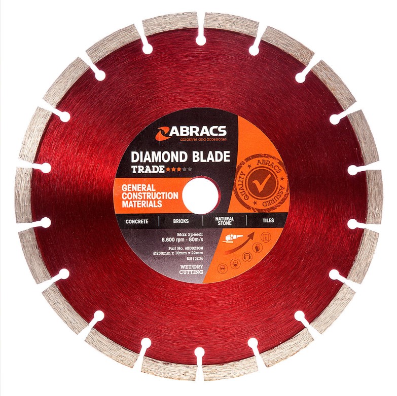 230mm x 10mm x 22mm DIAMOND BLADE TRADE GENERAL CONSTRUCTION MATERIAL ABRACS