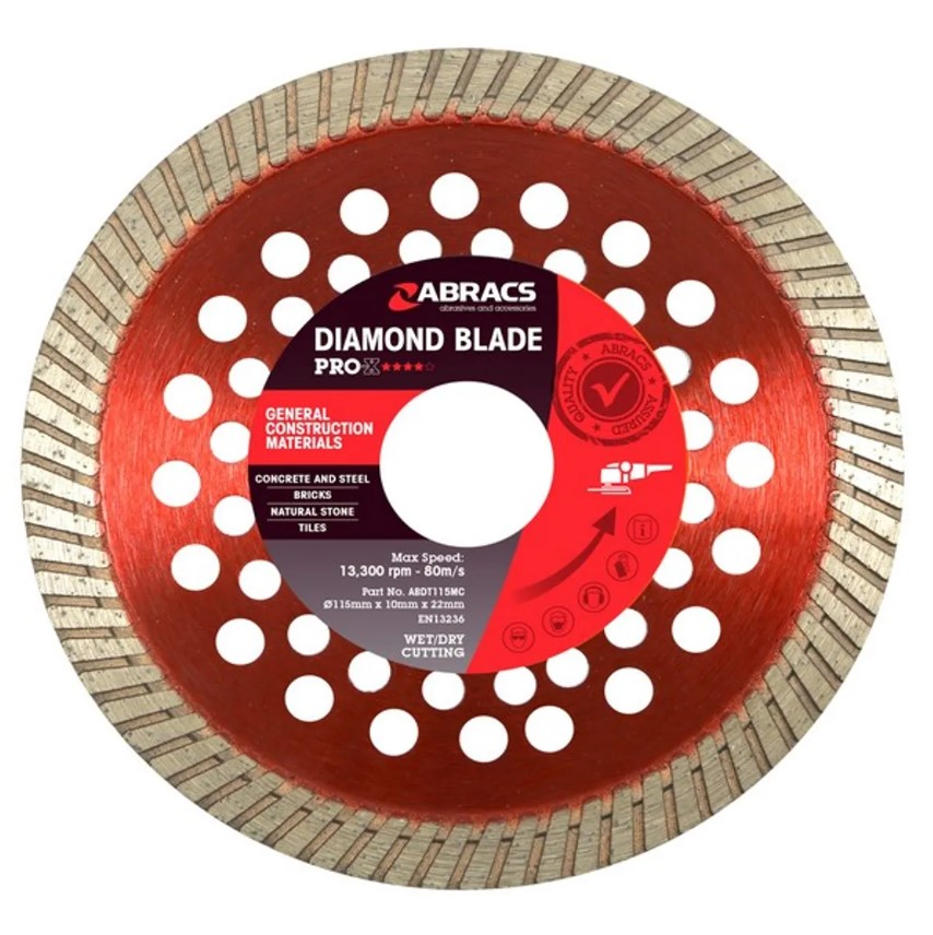 115mm x 10mm x 22mm DIAMOND BLADE PRO-X GENERAL CONSTRUCTION MATERIAL ABRACS
