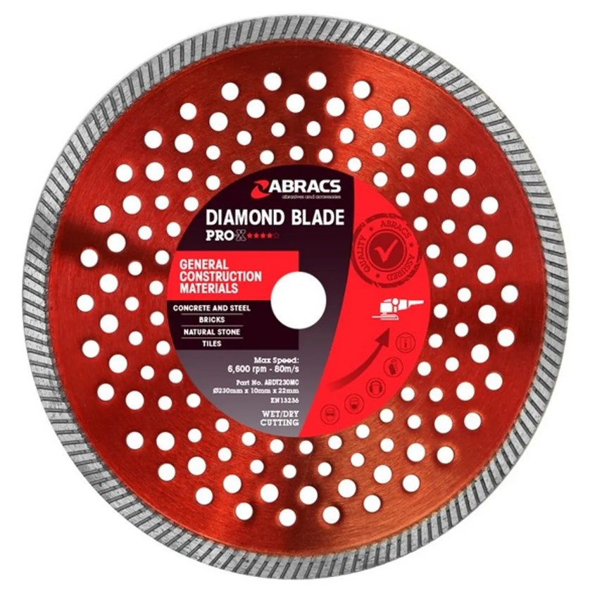 230mm x 10mm x 22mm DIAMOND BLADE PRO-X GENERAL CONSTRUCTION MATERIAL ABRACS