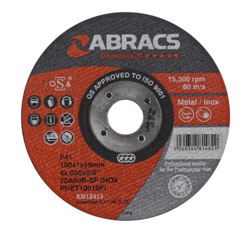 100mm x 1.0mm x 16mm FLAT METAL CUTTING DISC PHOENIX EXTRA THIN ABRACS