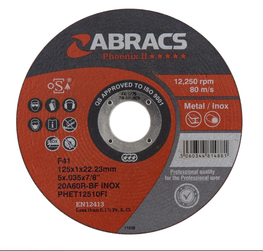 125mm x 1.0mm x 22mm FLAT METAL CUTTING DISC PHOENIX EXTRA THIN ABRACS