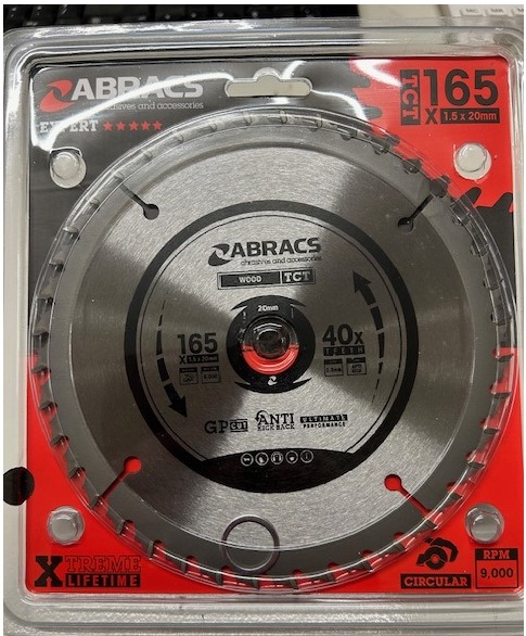 165mm x 40TH x 20mm BORE TCT BLADE ABRACS