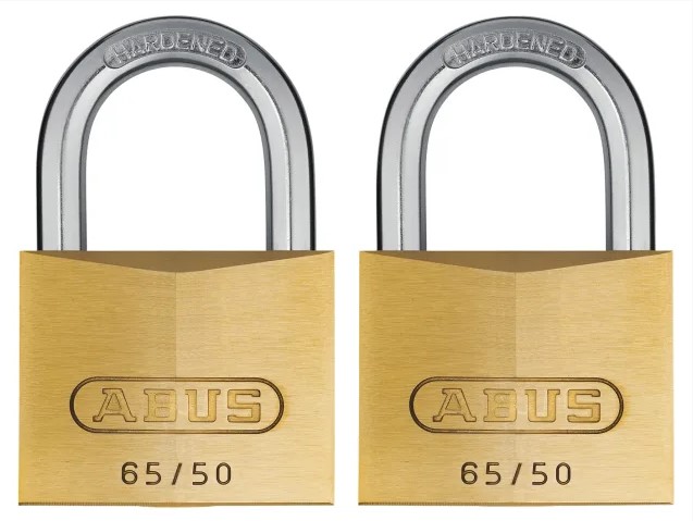 65/50mm Brass Padlock Twin Pack Carded