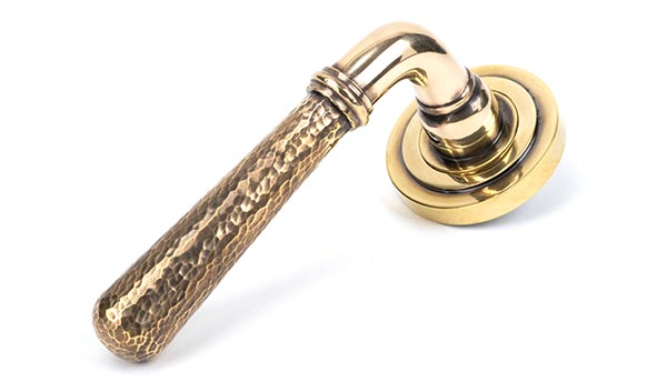 46070 - Aged Brass Hammered Newbury Lever on Rose Set (Art Deco)