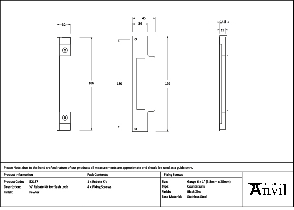 Pewter 1/2" Rebate Kit for Sash Lock