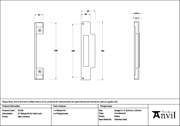 Satin Chrome 1/2" Rebate Kit for Sash Lock