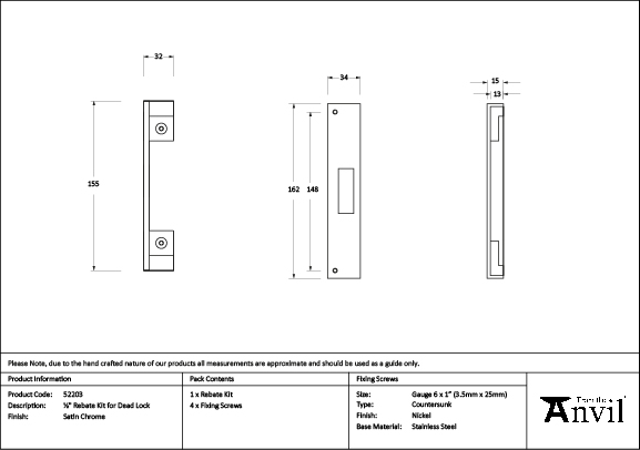 Satin Chrome 1/2" Rebate Kit for Dead Lock