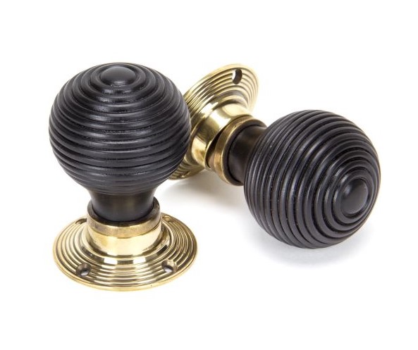 Ebony & Aged Brass Beehive Mortice/Rim Knob Set