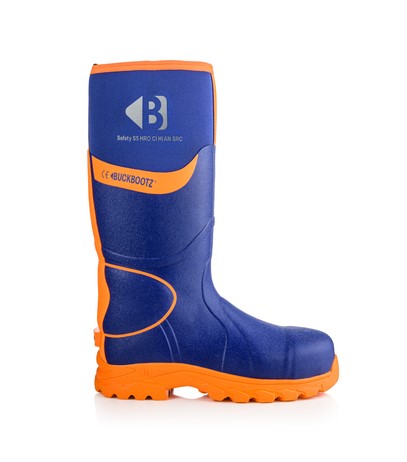 SIZE 8 HI-VIZ SAFETY WORK BOOTS NEOPRENE & RUBBER BLUE & ORANGE BUCKBOOTZ