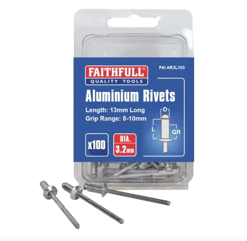 Aluminium Rivets 3.2 x 13mm Long Pre-Pack of 100
