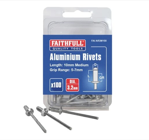 Aluminium Rivets 3.2 x 10mm Medium Pre-Pack of 100