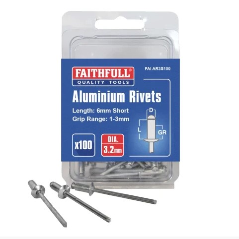 Aluminium Rivets 3.2 x 6mm Short Pre-Pack of 100