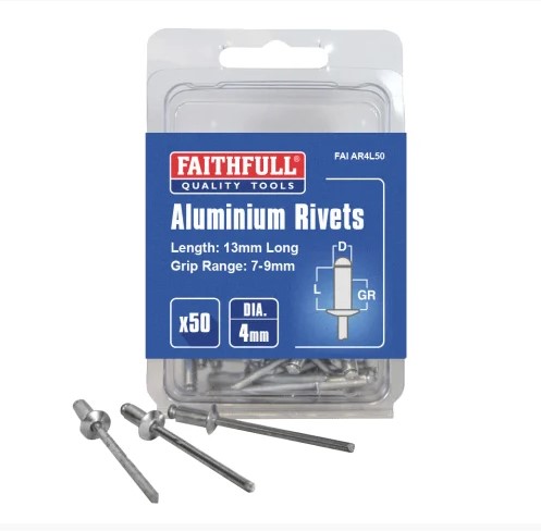 Aluminium Rivets 4 x 13mm Long Pre-Pack of 50