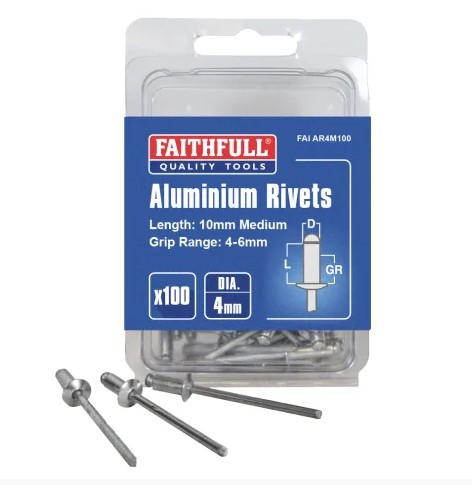 Aluminium Rivets 4 x 10mm Medium Pre-Pack of 100