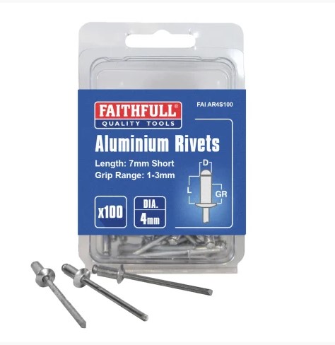 Aluminium Rivets 4 x 7mm Short Pre-Pack of 100