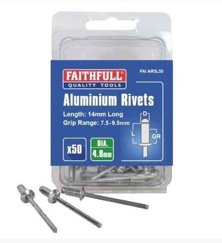 Aluminium Rivets 4.8 x 14mm Long Pre-Pack of 50