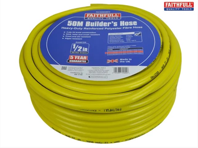 Heavy-Duty Reinforced Builder's Hose 50m 12.5mm (1/2in) Diameter