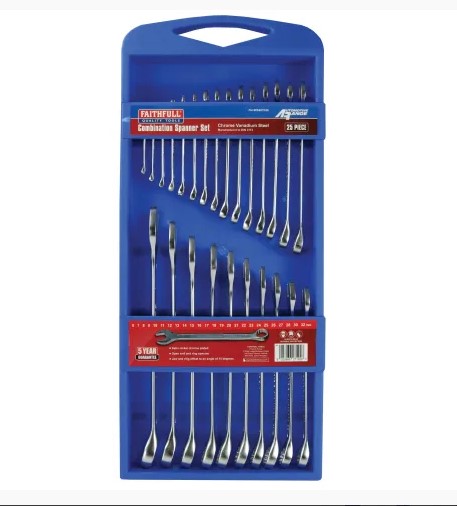 Chrome Vanadium Comb Spanner Set, 25 Piece