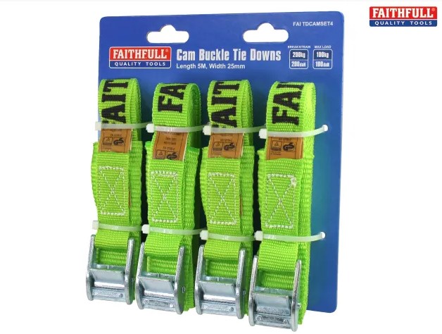 Cam Buckle Tie-Downs 5m x 25mm, 4 Piece