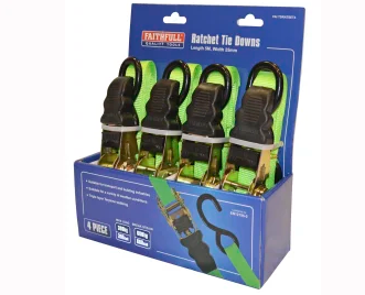 Ratchet Tie-Downs 5m x 25mm Green 4 Piece