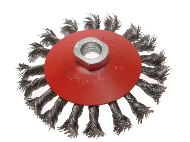 Conical Wire Brush 115mm M14x2 Bore, 0.50mm Wire