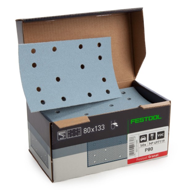80mm x 133mm x 80G GRANAT SANDING PAD BOX-50 FESTOOL