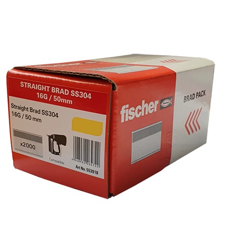 50mm 16-GAUGE BRAD NAILS STRAIGHT STAINLESS STEEL (NO GAS) 2000-PK