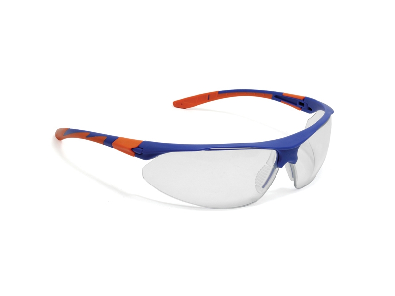 Stealth 9000 Safety Specs - Clear K&N Anti-scratch/Anti-mist Lenses - Blue / Orange Frame