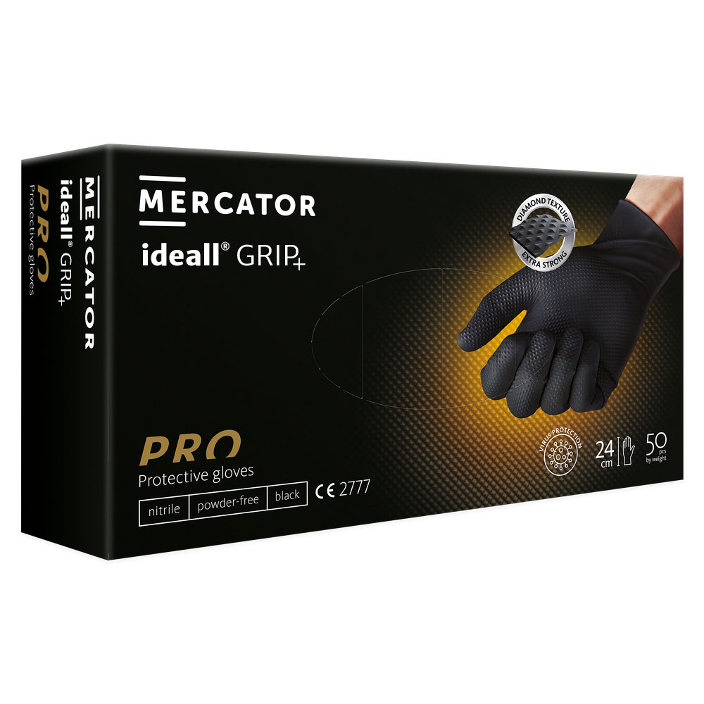 LARGE IDEALL BLACK HEAVY DUTY NITRILE GLOVES POWDER FREE 50-BOX