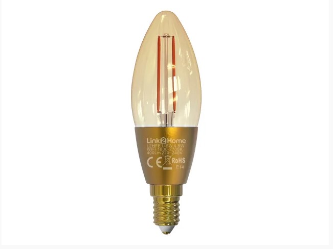 Wi-Fi LED SES (E14) Candle Filament Dimmable Bulb, White 400 lm 4.5W