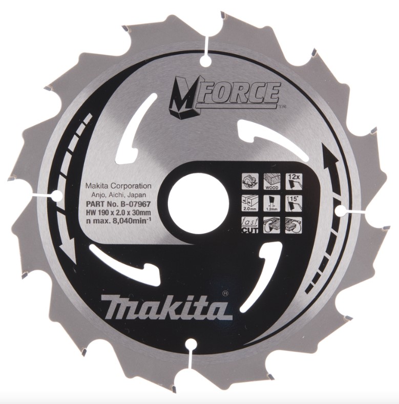 190mm x 12TH x 30mm BORE TCT SAW BLADE MFORCE FAST CUT WOOD MAKITA