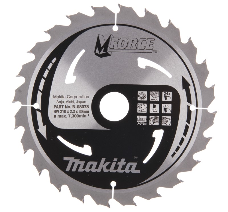 210mm x 24TH x 30mm BORE TCT SAW BLADE MFORCE CLEAN CUT WOOD MAKITA