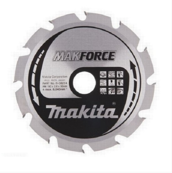 190mm x 12TH x 30mm BORE TCT SAW BLADE MAKFORCE FAST CUT WOOD MAKITA