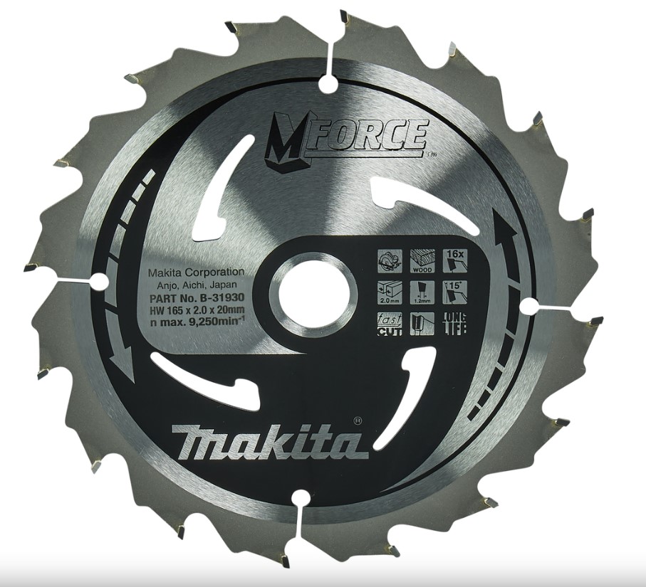165mm x 16TH x 20mm BORE TCT SAW BLADE MFORCE FAST CUT WOOD MAKITA