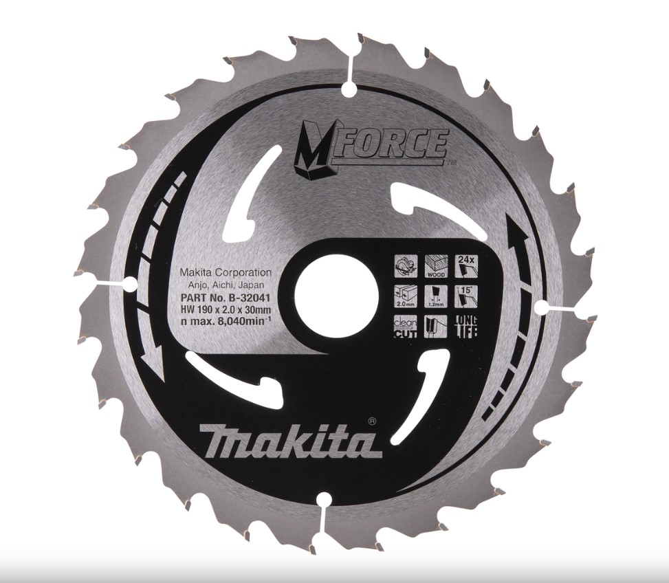 190mm x 24TH x 30mm BORE TCT SAW BLADE MFORCE CLEAN CUT WOOD MAKITA