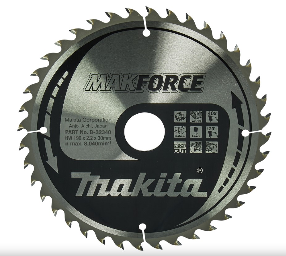 190mm x 40TH x 30mm BORE TCT SAW BLADE MAKFORCE CLEAN CUT WOOD MAKITA