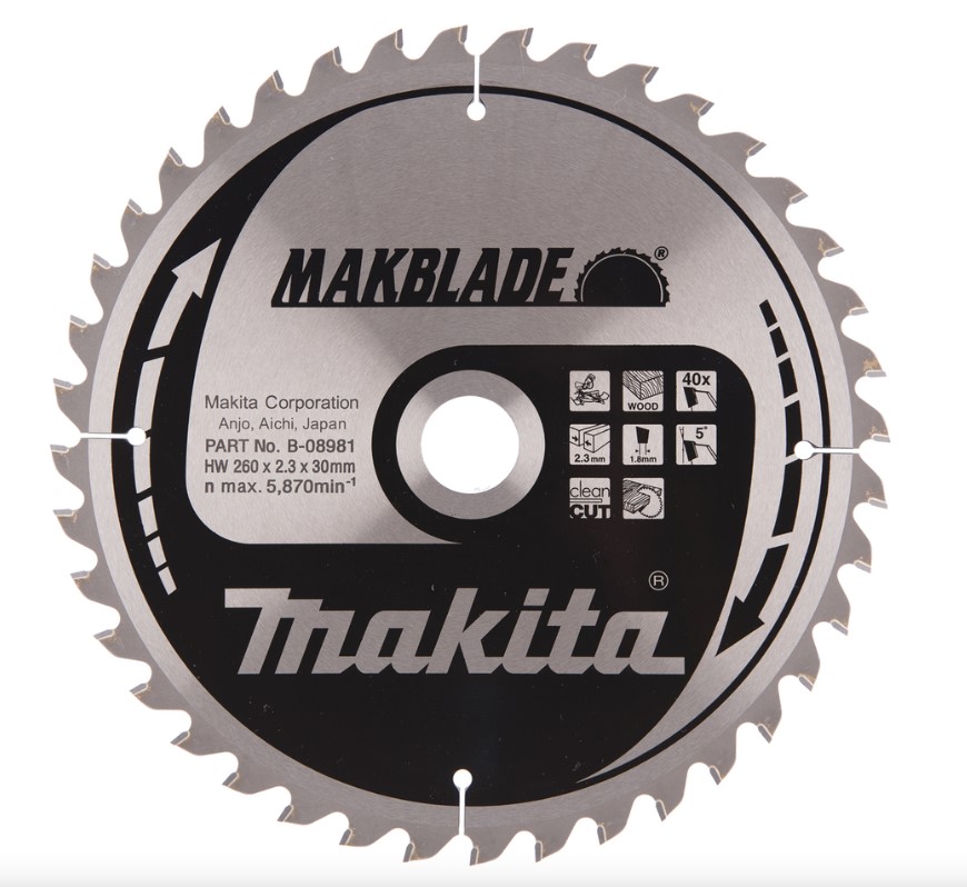 260mm x 40TH x 30mm BORE TCT SAW BLADE MAKBLADE CLEAN CUT WOOD MITRE SAW MAKITA