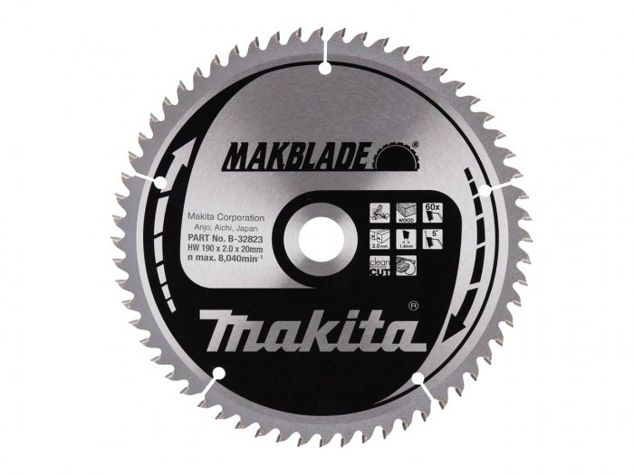 190mm x 60TH x 20mm BORE TCT SAW BLADE MAKBLADE CLEAN CUT WOOD MITRESAW MAKITA