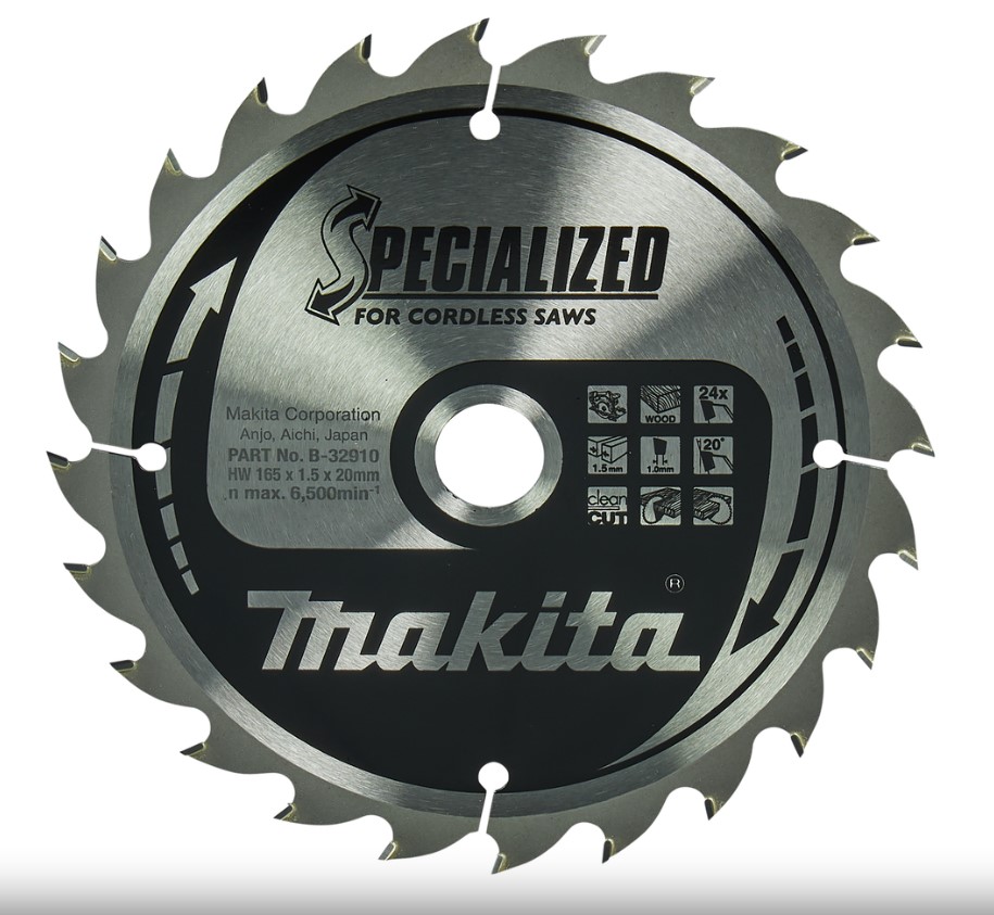 165mm x 24TH x 20mm BORE TCT SAW BLADE SPECIALIZED CORDLESS SAW WOOD MAKITA