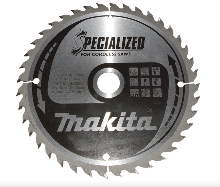 165mm x 40TH x 20mm BORE TCT SAW BLADE SPECIALIZED CORDLESS SAW WOOD MAKITA