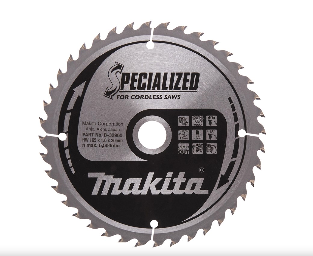 165mm x 40TH x 20mm BORE TCT SAW BLADE SPECIALIZED CORDLESS SAW WOOD MAKITA