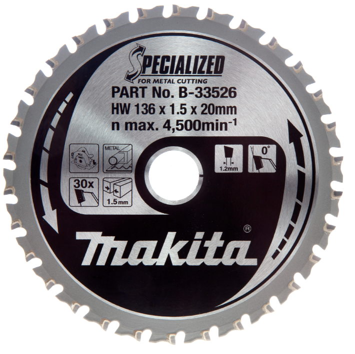 136mm x 30TH x 20mm BORE TCT SAW BLADE SPECIALIZED MILD STEEL METAL MAKITA