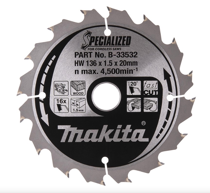136mm x 16TH x 20mm BORE TCT SAW BLADE SPECIALIZED CORDLESS SAW WOOD MAKITA