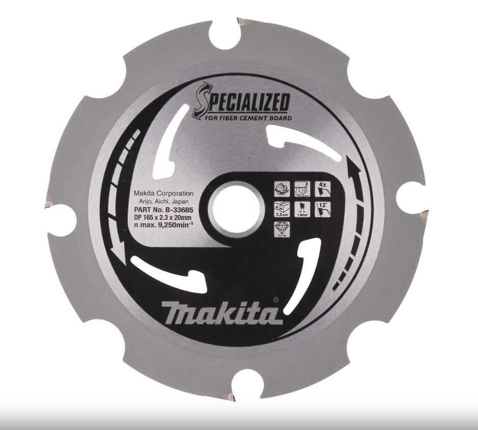 165mm x 4TH x 20mm BORE PDC SAW BLADE SPECIALIZED FIBRE CEMENT BOARD MAKITA