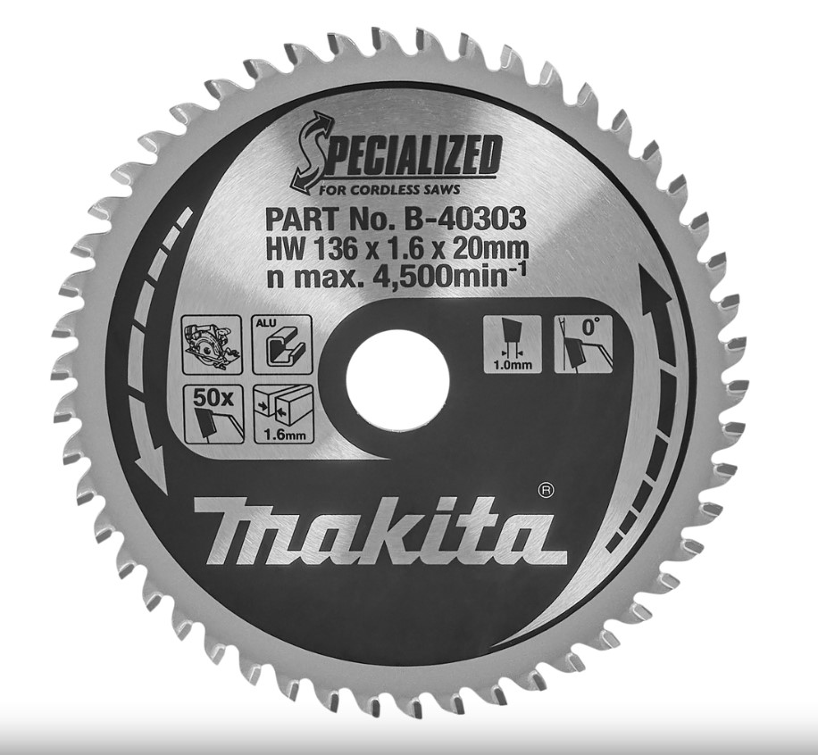136mm x 50TH x 20mm BORE TCT SAW BLADE SPECIALIZED ALUMINIUM MAKITA