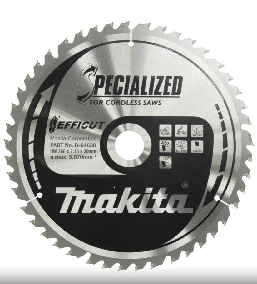 260mm x 45TH x 30mm BORE TCT SAW BLADE SPECIALIZED CORDLESS SAW WOOD MAKITA