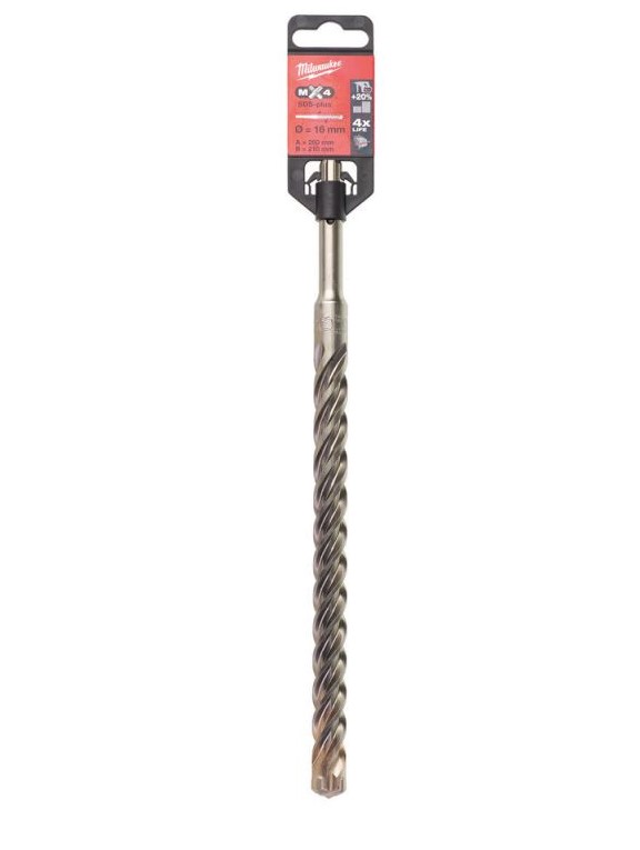 16.0mm x 260mm MX4 SDS HAMMER DRILL BIT 4 CUT  MILWAUKEE