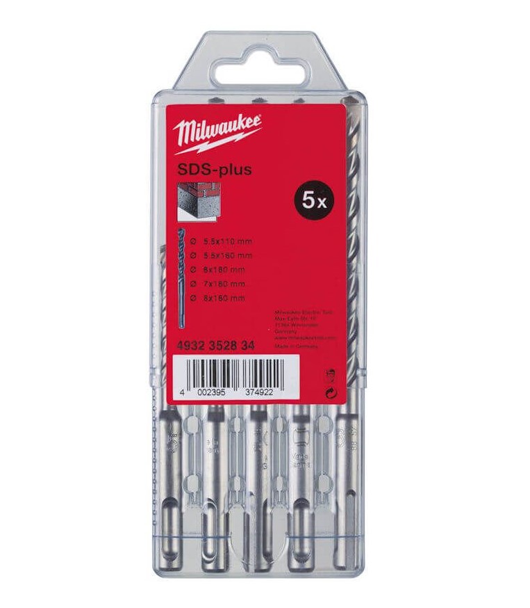 5.5mm x 110 & 160mm + 6/7/8mm x 160mm SDS PLUS DRILL BIT SET  MILWAUKEE